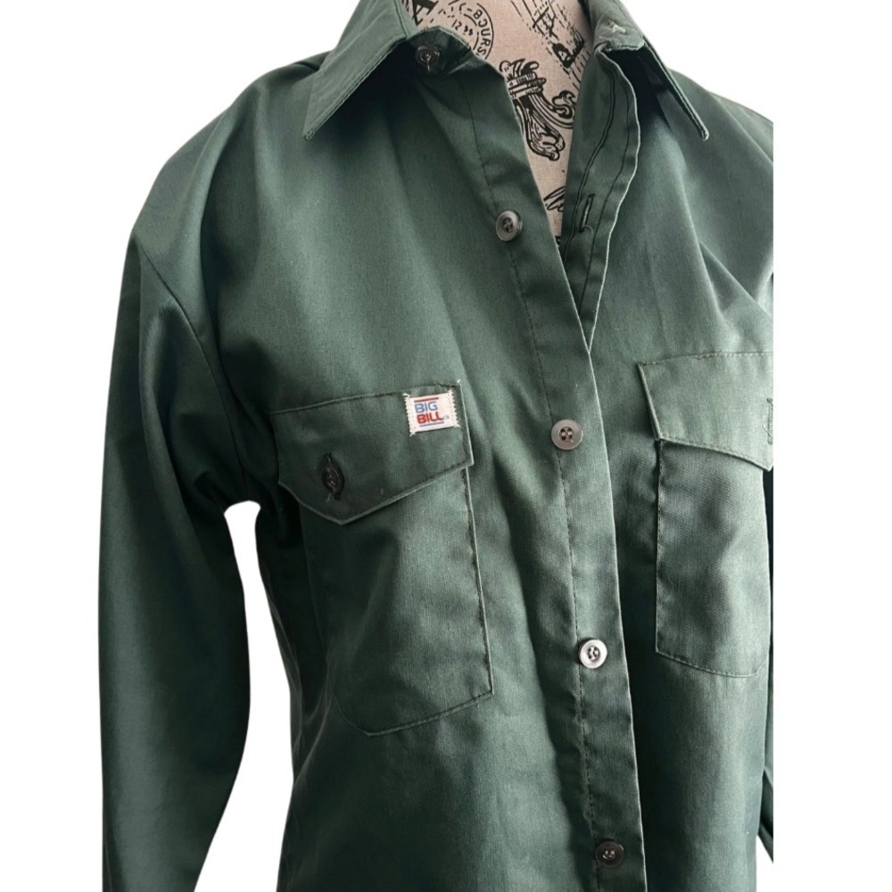 🇨🇦 90s Big Bill Green Work Shirt Button-Up Size Small Men Medium Women - Picture 2 of 4